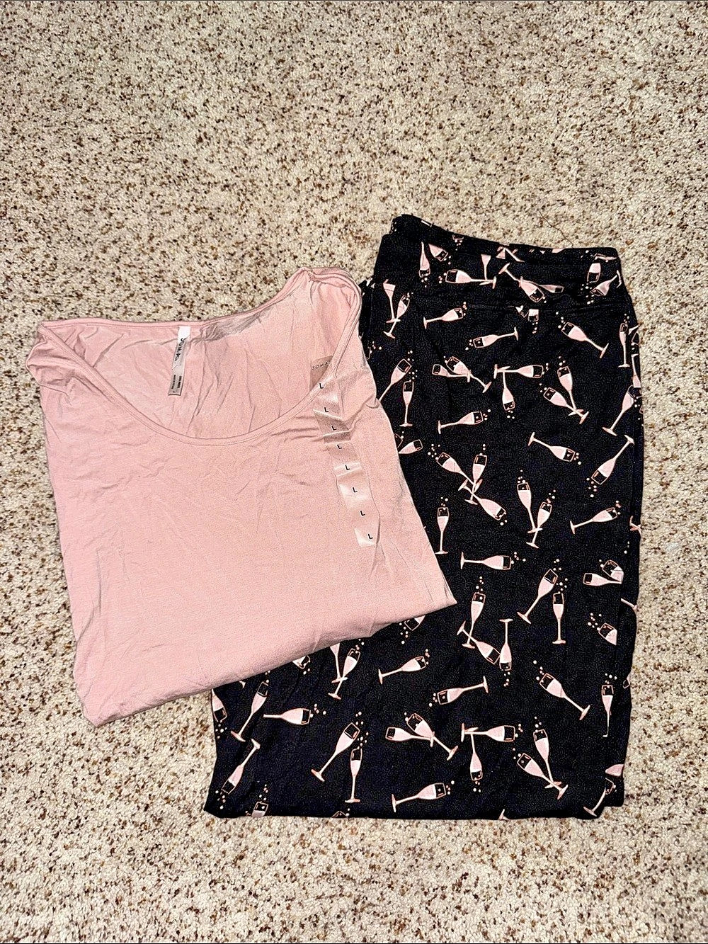 Soma Cool Nights “Pass the Bubbly Black” 2 Piece Pajama Set